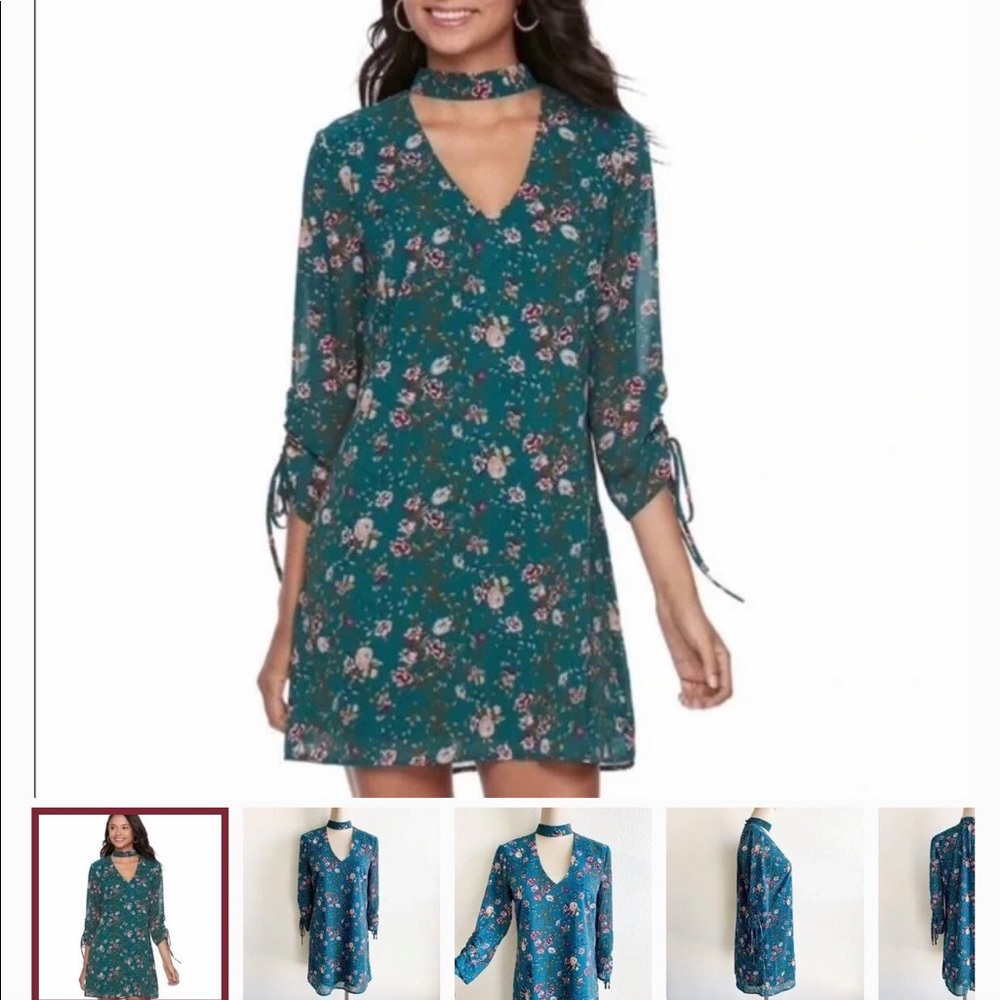 Green Keyhole Neckline Floral Mini Shift Dress